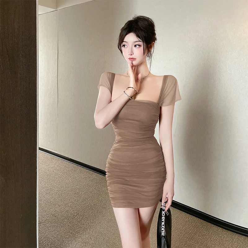 

Mesh Mini Dress For Women Summer Sexy Elegant Sleeveless Wrapped Dresses