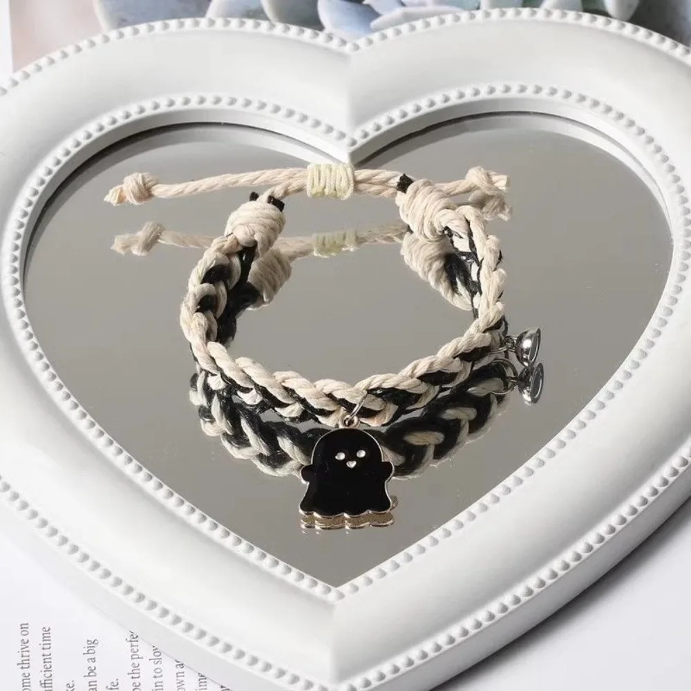 Halloween Cartoon Ghost Magnetic Rope Bracelet Black White Ghost Braided Rope String Magnetic Bracelet Multicolor Magnet