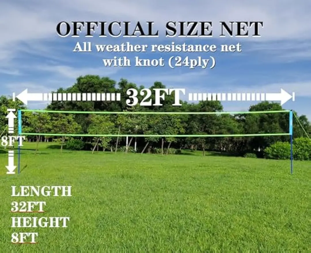 Adjustable Portable Volleyball Net Set with Ball, Pump & Carry Bag for Backyard Beach Lawn Games