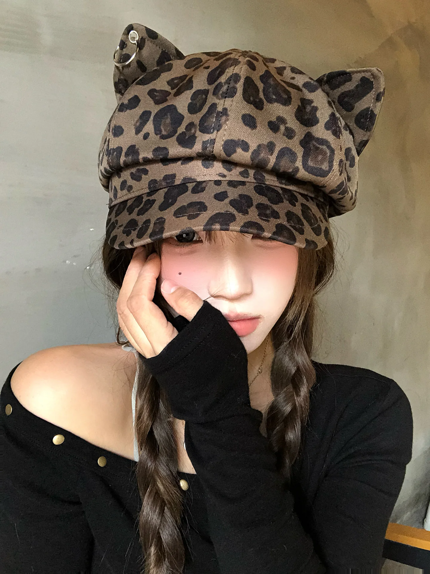Retro American  Ear Spots Octagonal Beret Hat Women Spring Autumn Sweet Cool Spicy Duckbill Small Face Reporter Hat