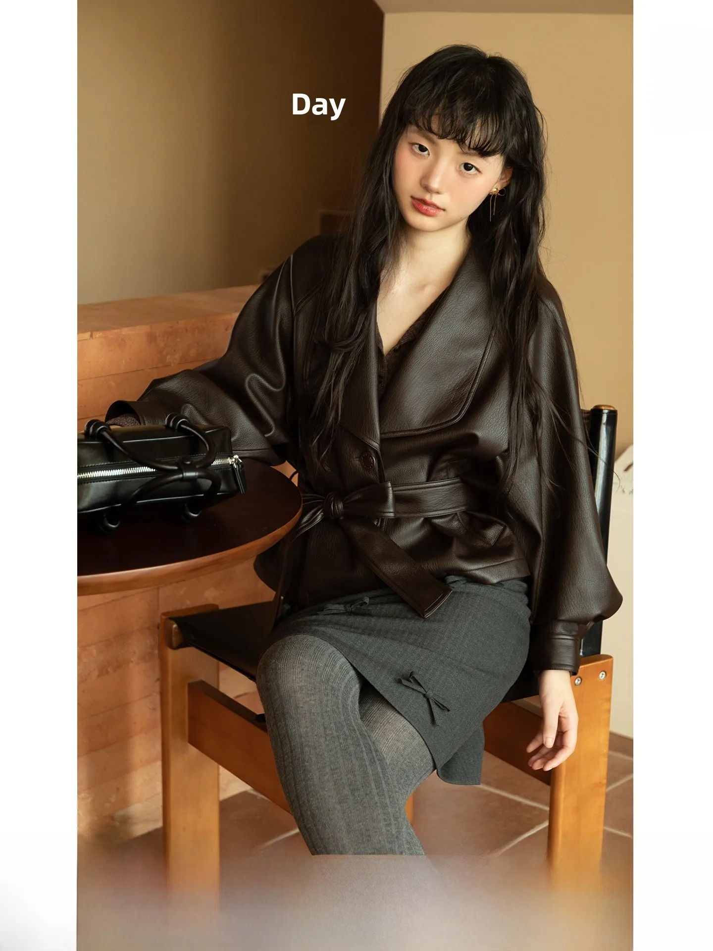 

BUD Cool ort Leather Jaet Women's Retro Sle Large Collar Sli Autumn Outerwear Faionable Design Biker Jaet
