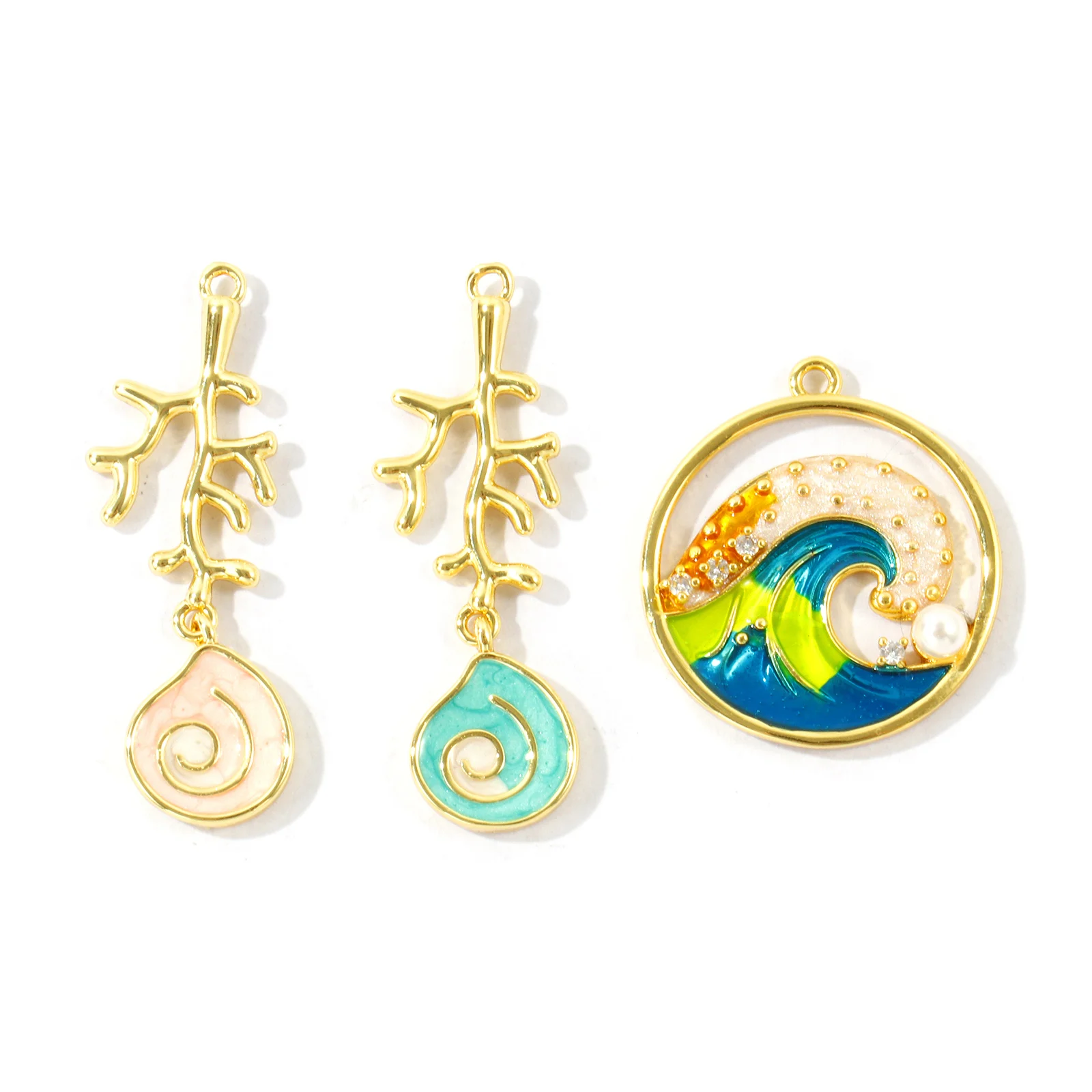 1pc Ocean Jewelry Charms Coral Wave Multicolor Enamel 18K Gold Plated Brass Pendant For Women DIY Necklace Jewelry Gift Findings