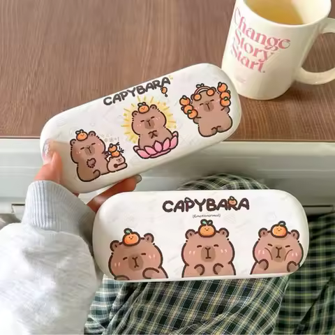 Cartoon Capybara Sunglasses Box Automatic Closing PU Leather Sun Glasses Case Portable Anti-fall Eyewear Storage Box Universal