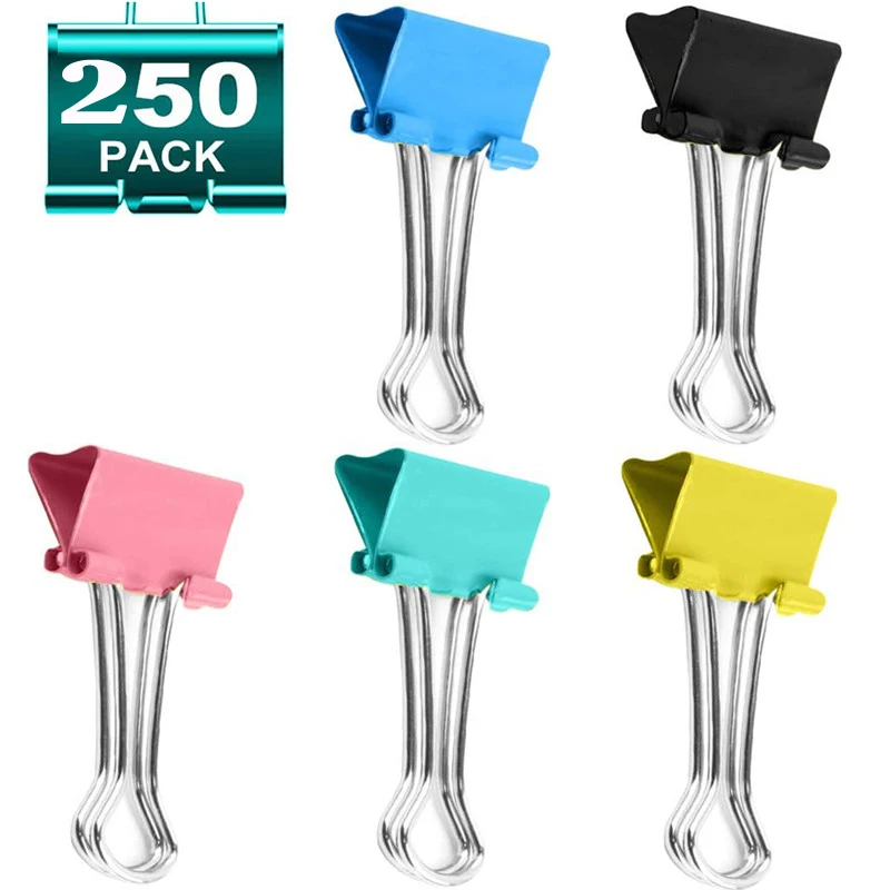 Metal Binder Clips para Papelaria Escolar, Material de Escritório, Ligação Securing Clip, Notas, Carta, Papel, Prod, Livro, 19mm, 250Pcs, Conjunto