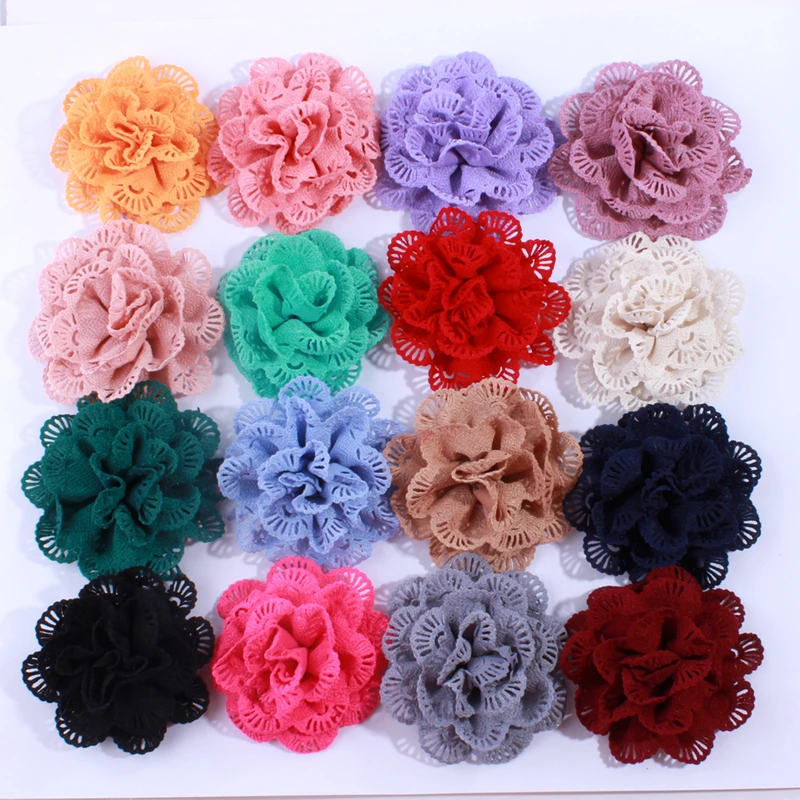 

20PCS 10CM Wholesale Supply Chiffon Fabric Ballerina Flowers For Garment Boutique Eyelet Flowers For Hair Accessories