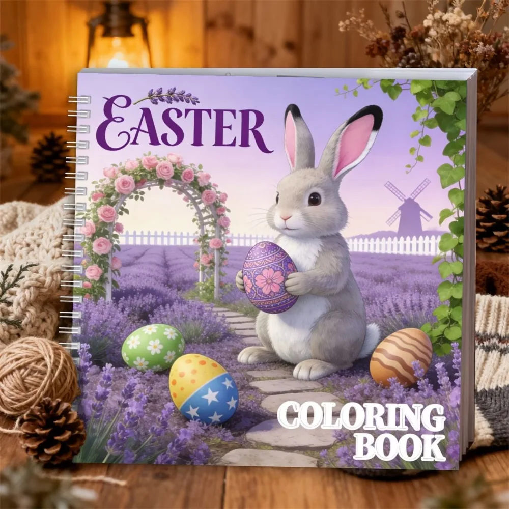 

Easter Coloring Book for Adults 24 Pages Cute Bunny Egg Hunting Scenes Relaxing Art Therapy Mindfulness Gift