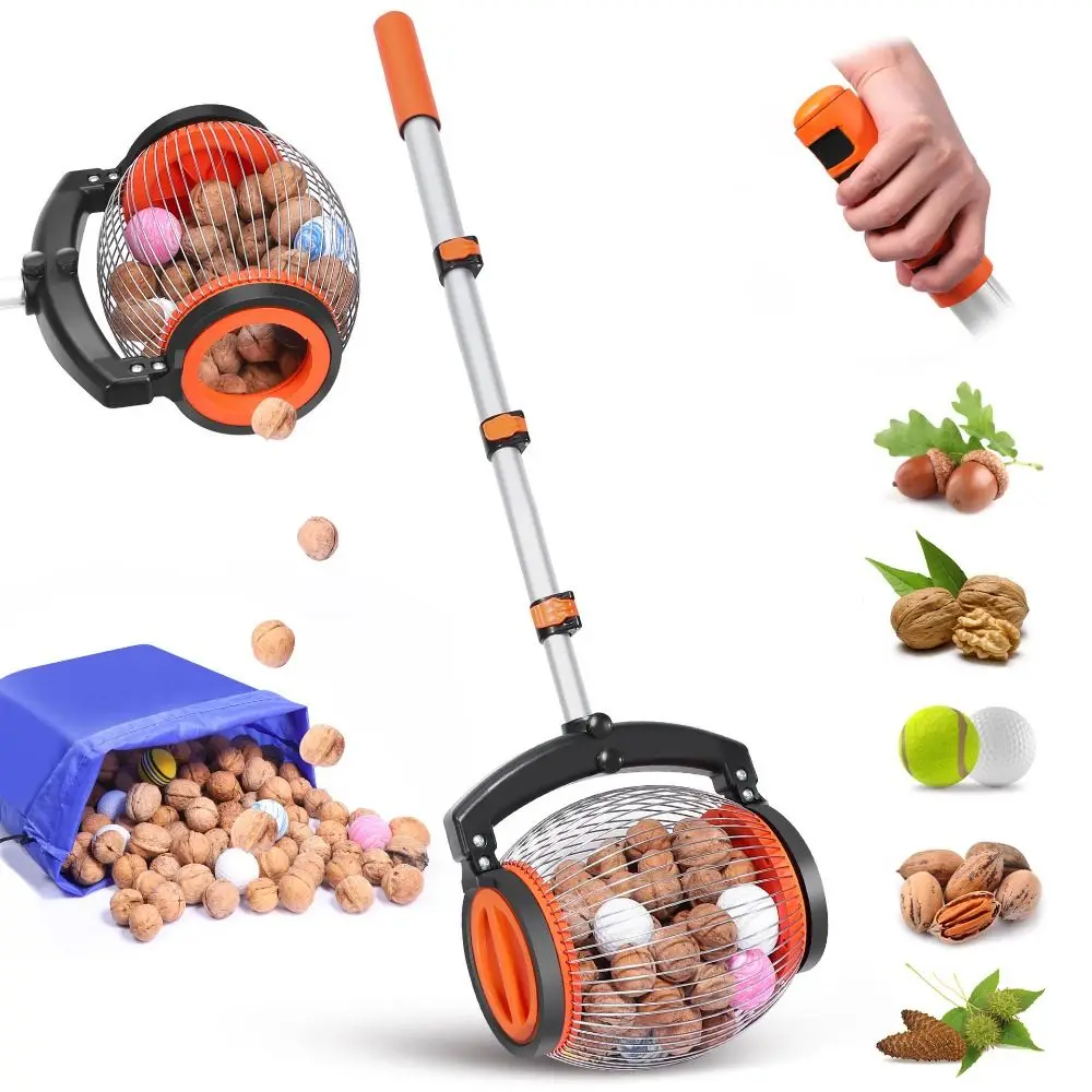 Upper Foot-Operated Nut Gatherer Opening Effortless Roller Side Walnut Picker Emptying Convenient Ball Picker