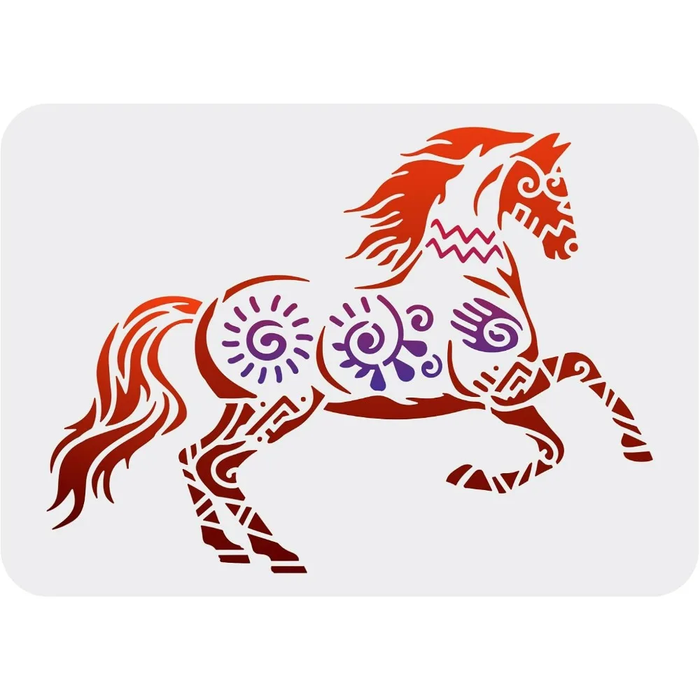 Horse Stencil for Painting 11.7x8.3 inch Reusable Galloping Horse Painting Stencil Traditional Indian Graffiti Pattern Horse