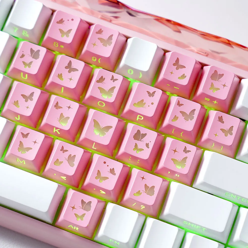 21Keys Butterfly Keycaps Shine Through Heart-Shaped RGB Backlight Keycaps OEM Profile DIY Decorative No Carving Keycap