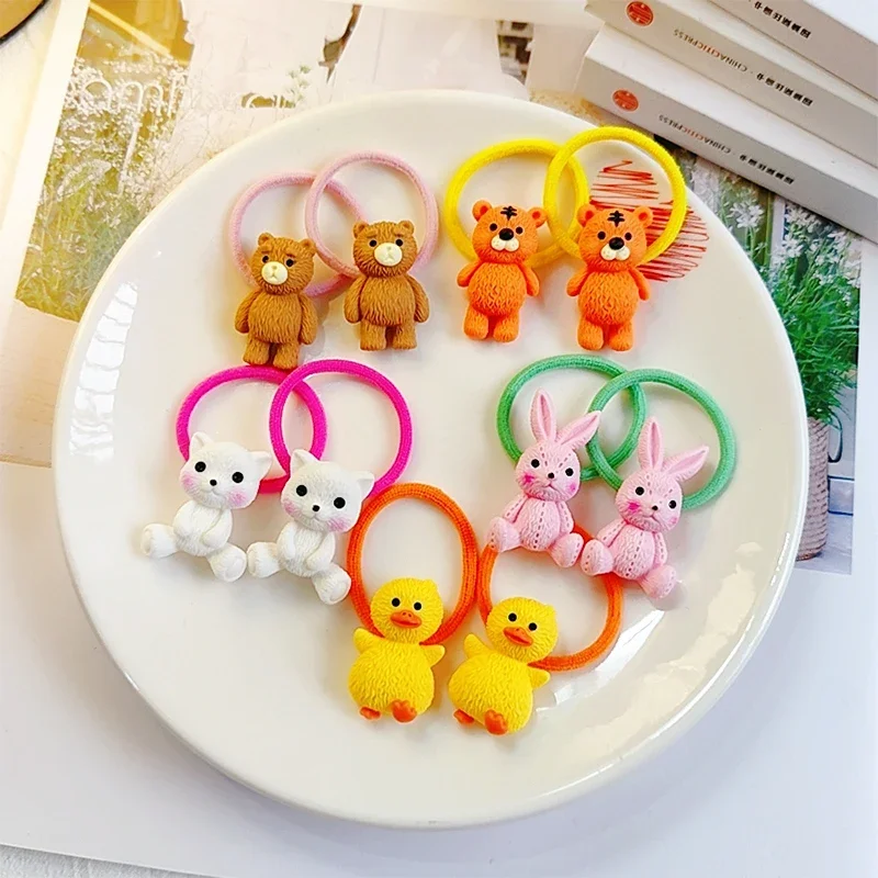 2PCS Cartoon Cute Bear Duck Kids Elastic Hair Bands Children Hair Ties Girls Hair Accessories Baby Headdress