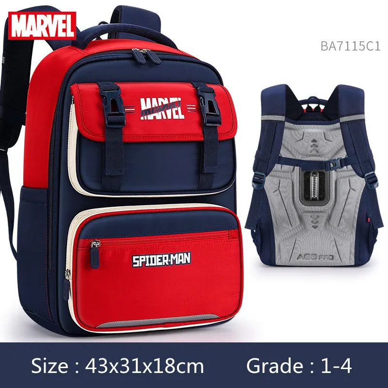 Disney-Mochilas escolares genuinas para niños, grado 1-4, Spider Man, Capitán América, estudiante de primaria, mochila ortopédica de hombro