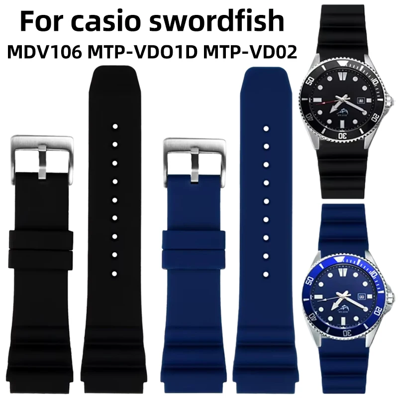 Silicone Strap 22mm For Casio Swordfish Diving Watch Mdv-106 Mdv-107 Mtp-vd01d Efr-303l Watchband Orange Green Men's Wrist Band