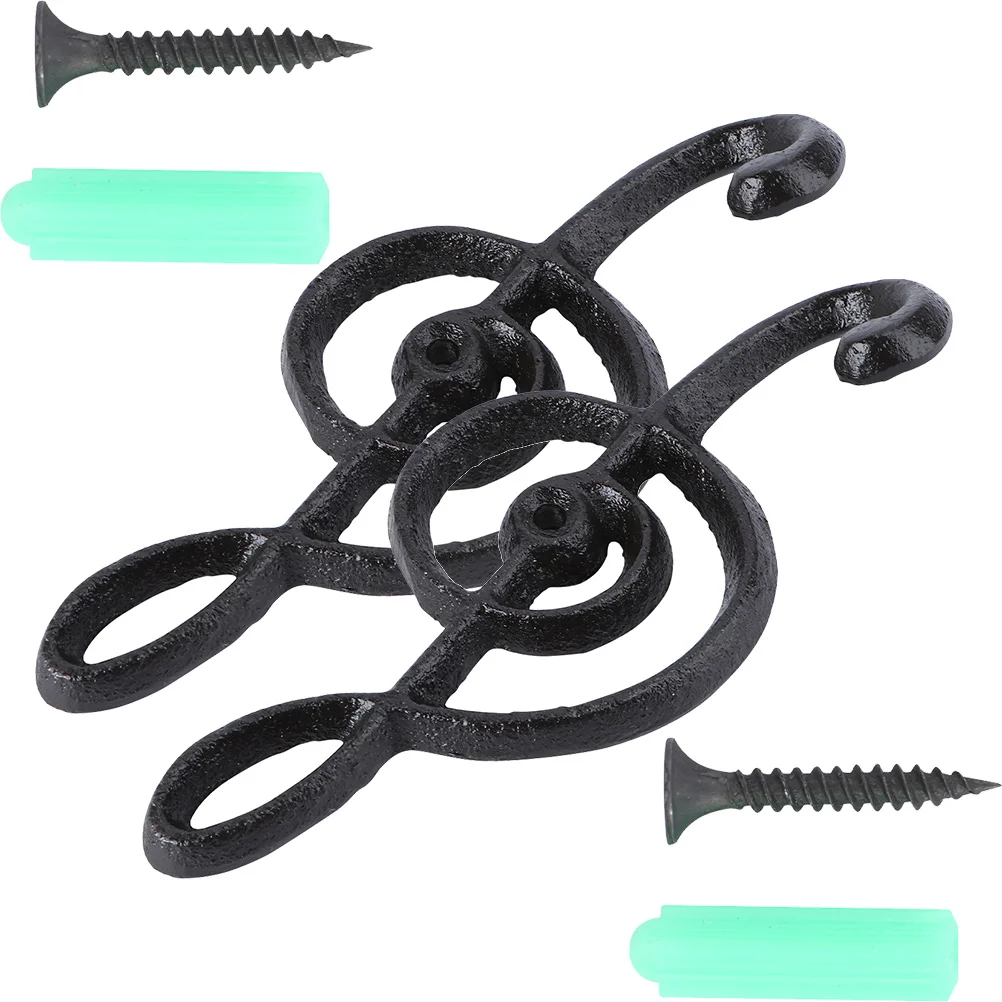 

2 Pcs Iron Wall Hooks Metal Hangers Bathroom Kitchen Retro Decorative CoatHooks Vintage Music Note Shape Key Holder
