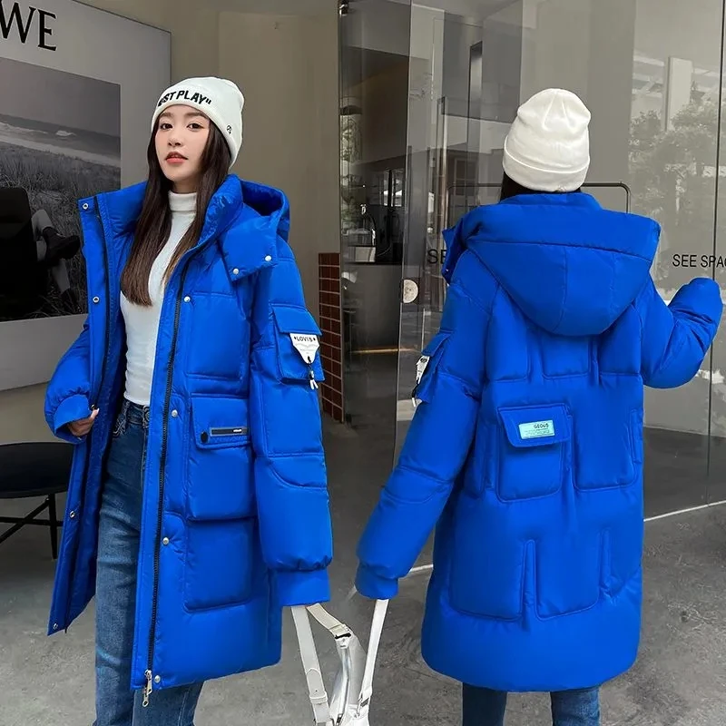 2023 Winter New Thickened Down Cotton Women\'s Mid length Korean Fashion Stand Neck Hooded Parka Women Puffer Coat Loose jacket