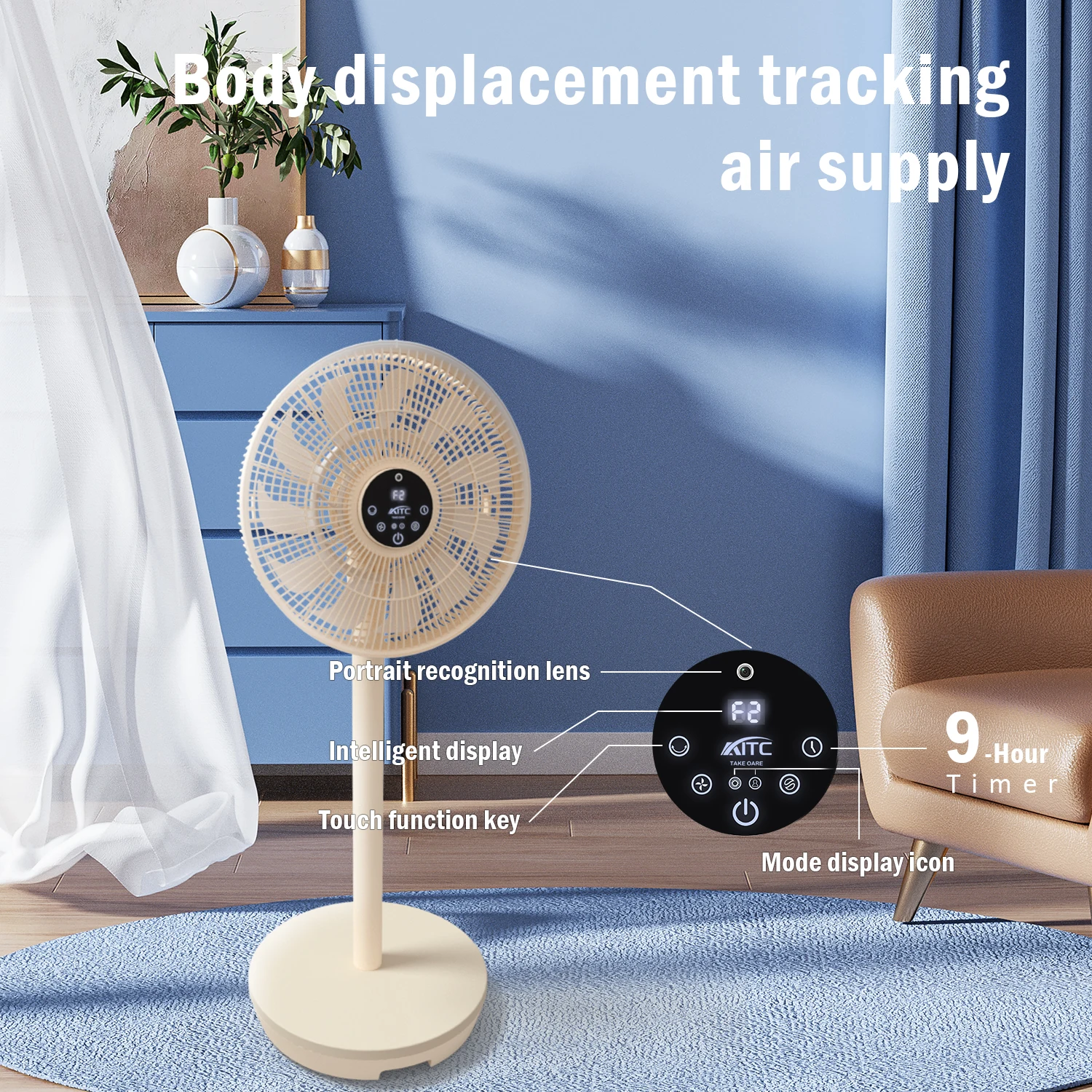 الأصلي AITC First AI PedestalFan In World Wind التلقائي تتبع الإيماءات البشرية التي يتم التحكم فيها للاستخدام المنزلي هادئة للأشخاص ذوي الإعاقة