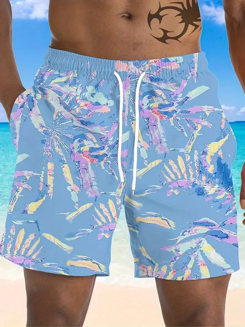 

Summer Beach Shorts Men 3D Print Palm Print Casual Hawaiian Shorts Fashion Quick Drying Shorts Oversized Loose Men Trunks New