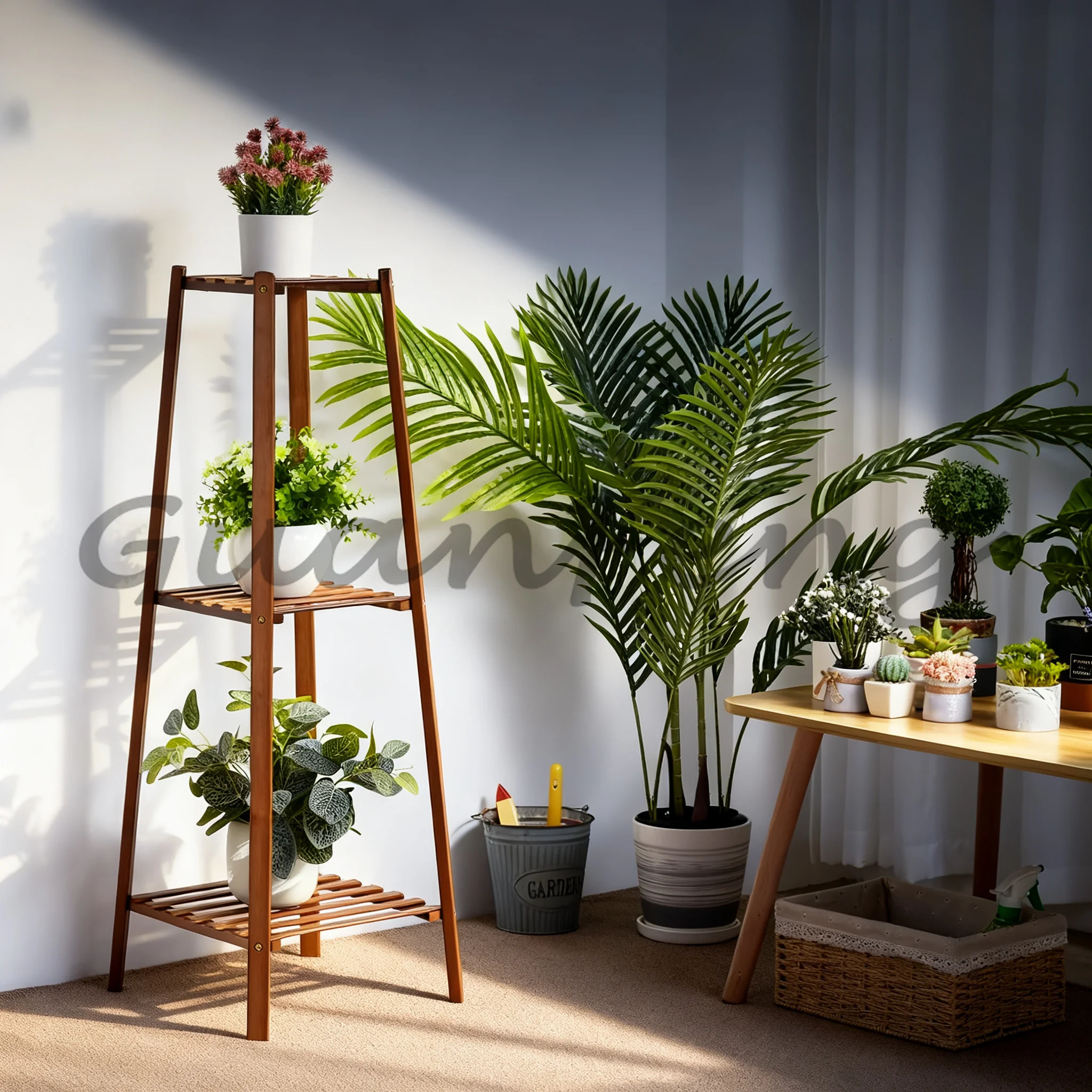 Adjustable Height Bamboo Plant Rack, Multi-tier Outdoor Flower Pot Display Stand for Garden & Patio Storage