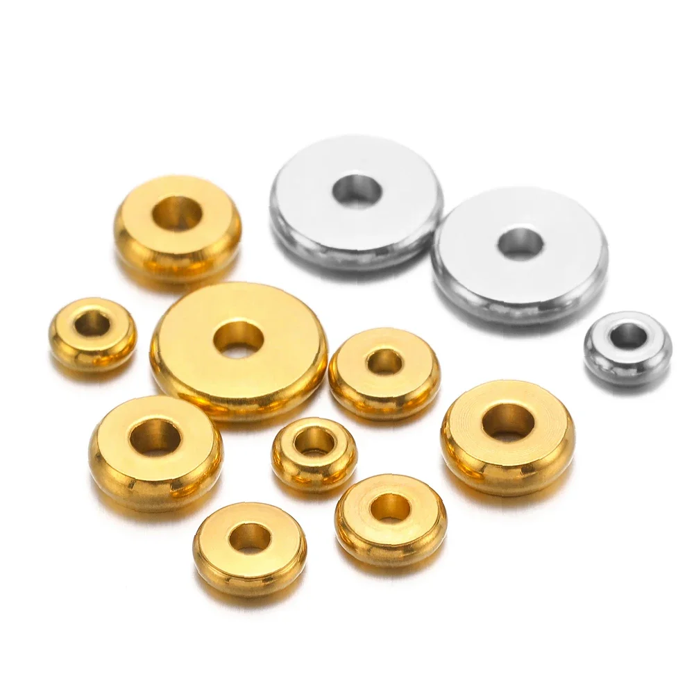 20-50Pcs Stainless Steel Round 4mm 5mm 6mm 8mm Flat Spacer Beads Loose Beads for DIY Jewelry Making Bracelet Necklaces Supplies
