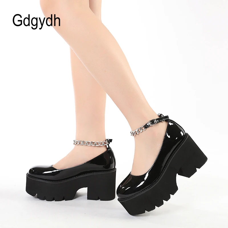 Gdgydh Increase Shoes Women Thick Bottom Japanese Retro Ankel Strap Girls Mary Jane Shoes JK Harajuku British Style Leather Shoe