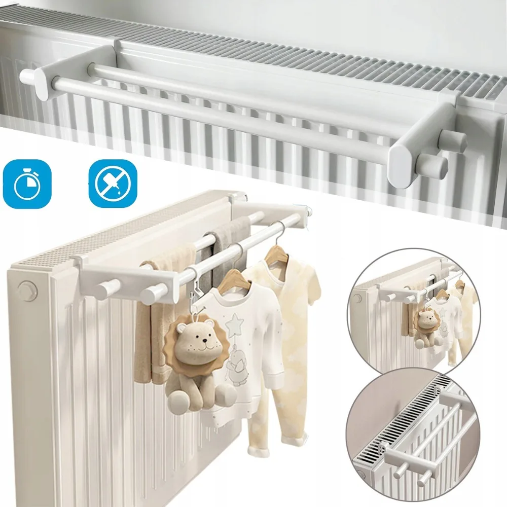 Séchoir à linge pour radiateur, 2 barres, support de séchage pour vêtements