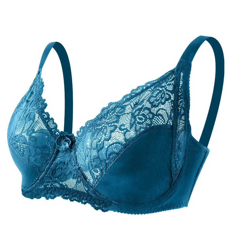 Plus-size DE Cup Bra for Women Embroidered Lace Lingerie for Summer Comfort Breathable Cotton Padded Underwire Bra for Women