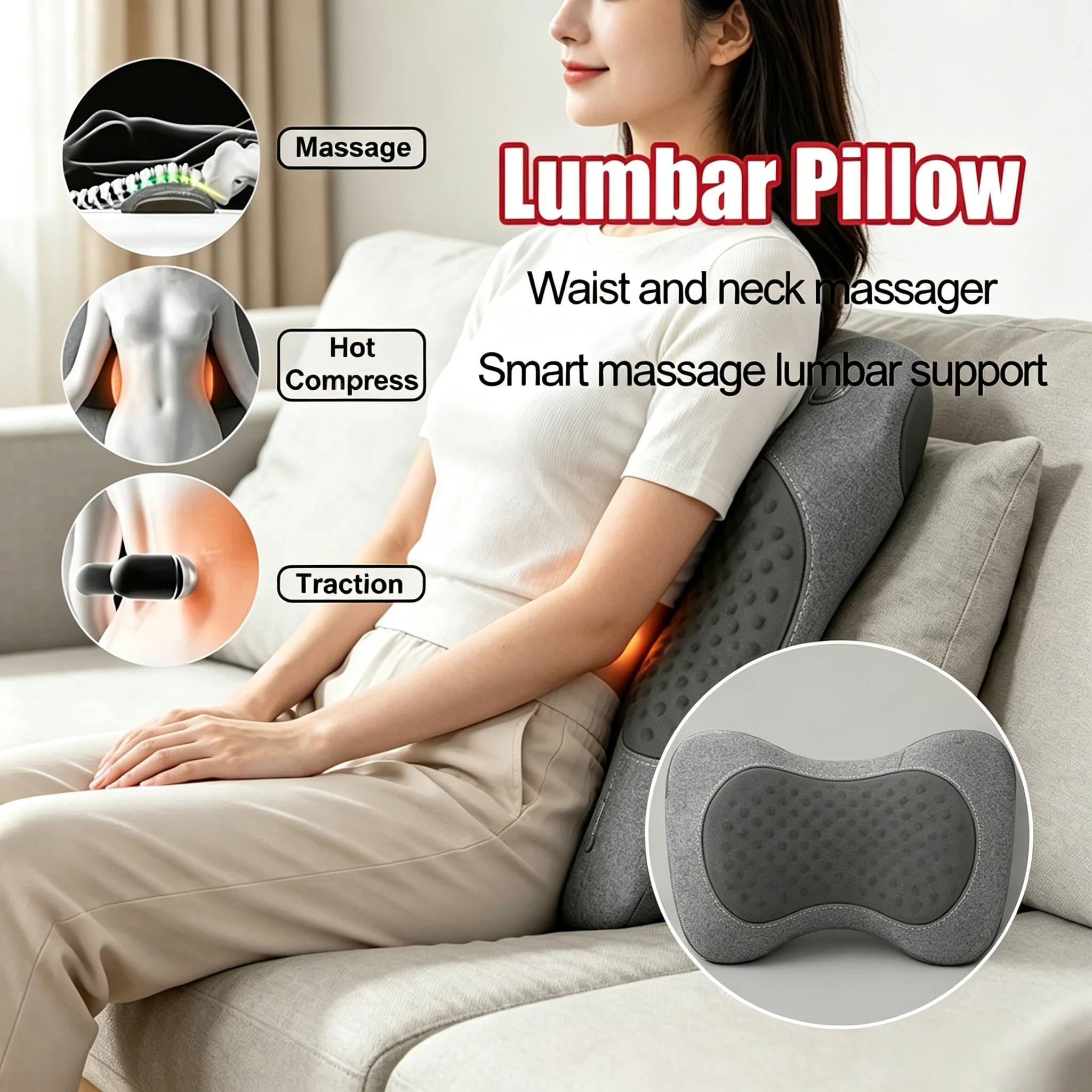 2026 New Heating Vibration Waist Support Pillow Lying Flat Back Massage Pad Waist Pain Relief Protection Massager