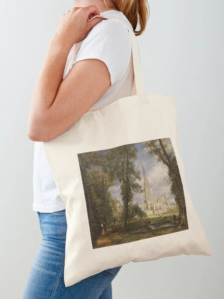 john constable - Salisbury Cathedral from the Bishop's Garden Tote Bag cute tote bag large size bags Canvas shoulder bag