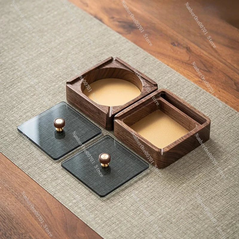 Walnut ashtray Home living room with cover Anti-fly ash Stainless steel liner Creative office quality ashtray