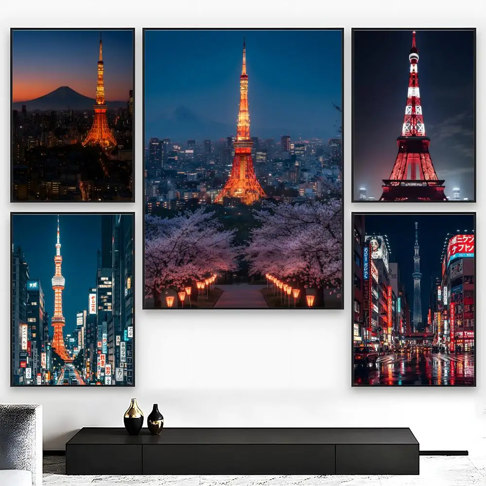 Tokyo Tower Night View Landmark Romantic Poster High-Grade Poster For Home Room Bar Cafe Decoration Art & Present