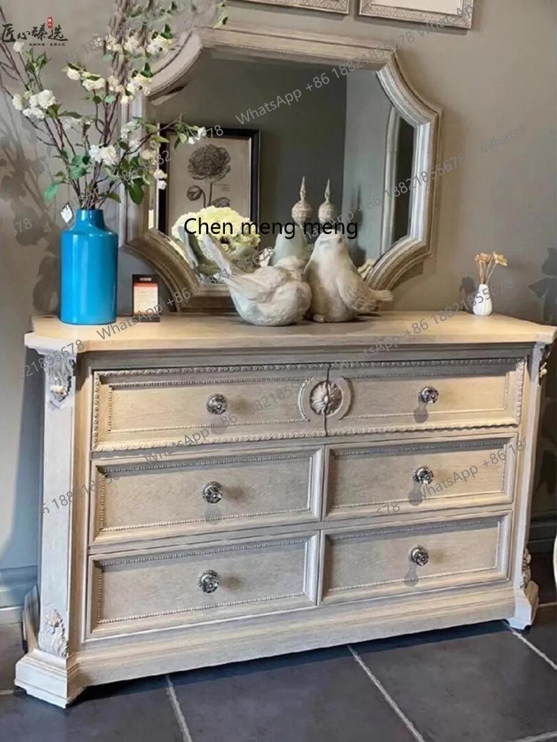 

American light luxury solid wood carving flower retro old dressing cabinet ART chest cabinet building revival bedroom cabinet