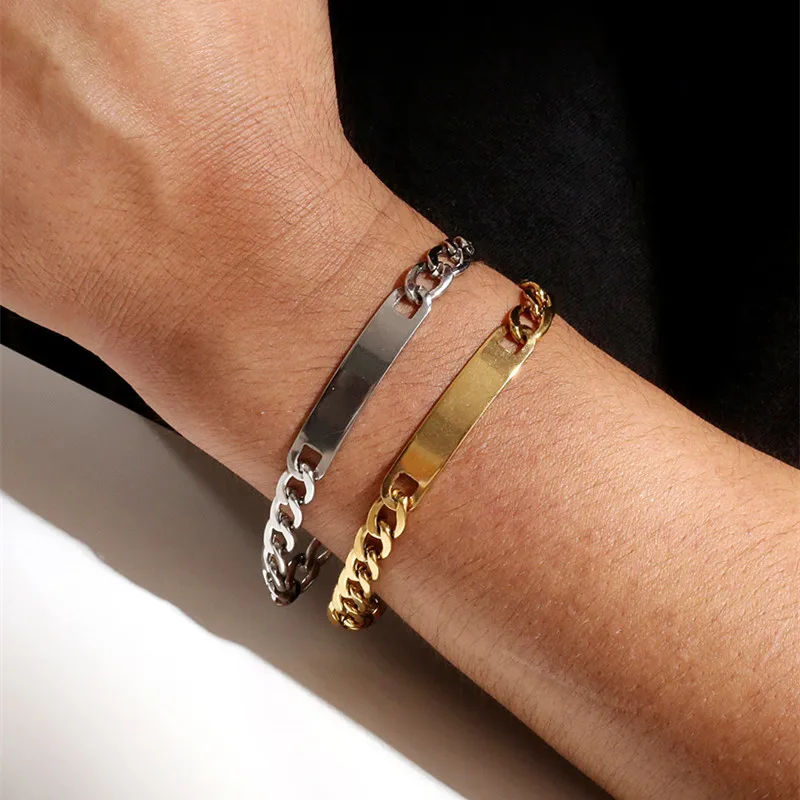 Fashion Hip Hop Stainless Steel Bracelet For Men Women Gold Silver Color Simple Style Unisex Couple Bracelet Jewelry
