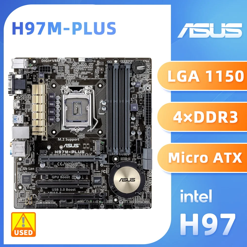 ASUS H97M-PLUS Motherboard Intel H97 LGA 1150 4×DDR3 32GB PCI-E 3.0 M.2 USB3.0 Micro ATX For Core i7/i5/i3/ CPU