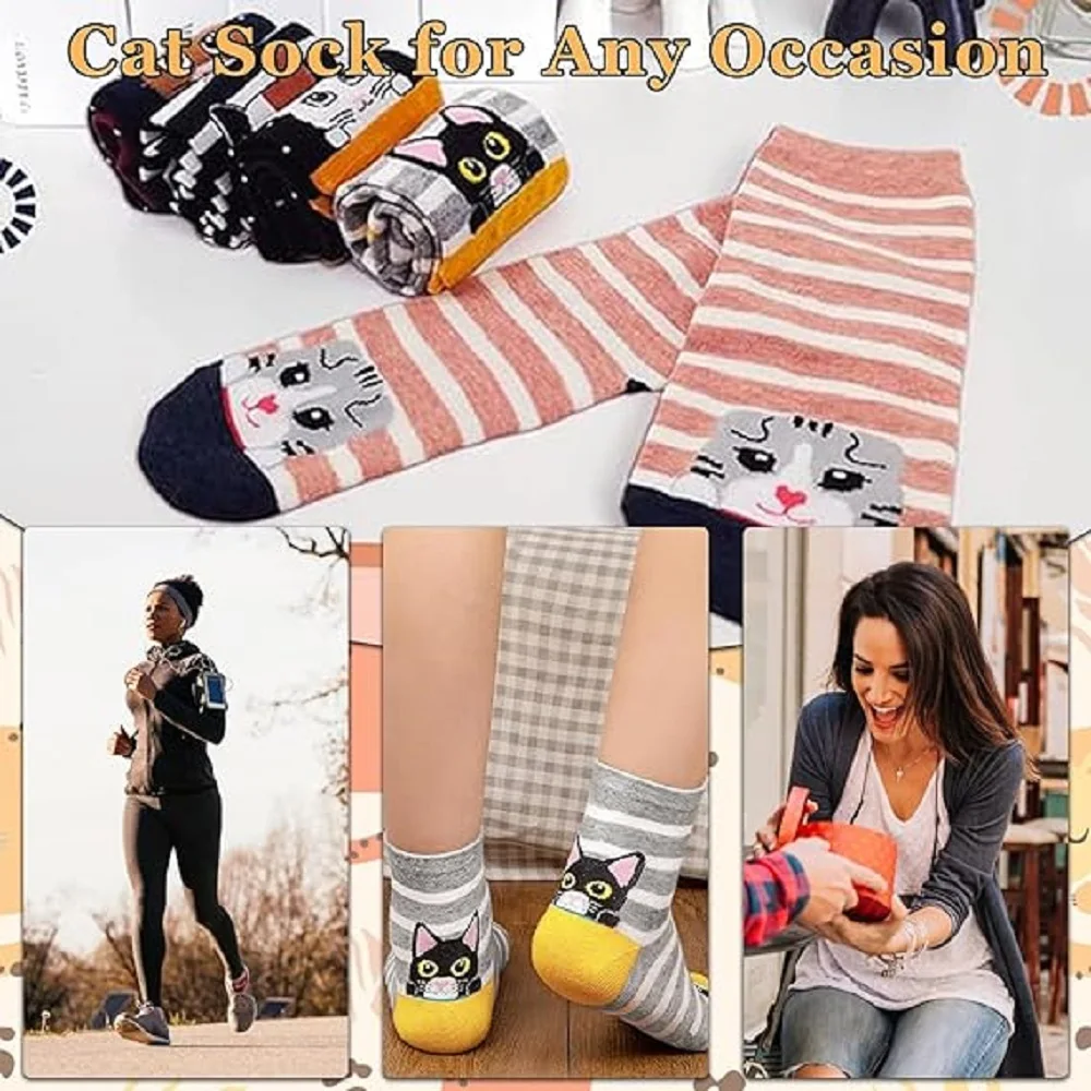 5 Pairs Fashion Women's Cute Cat Socks Cartoon Fun Animal Mid-Tube Sock Soft Comfortable Casual Ankle Socks for Female Girls image 6