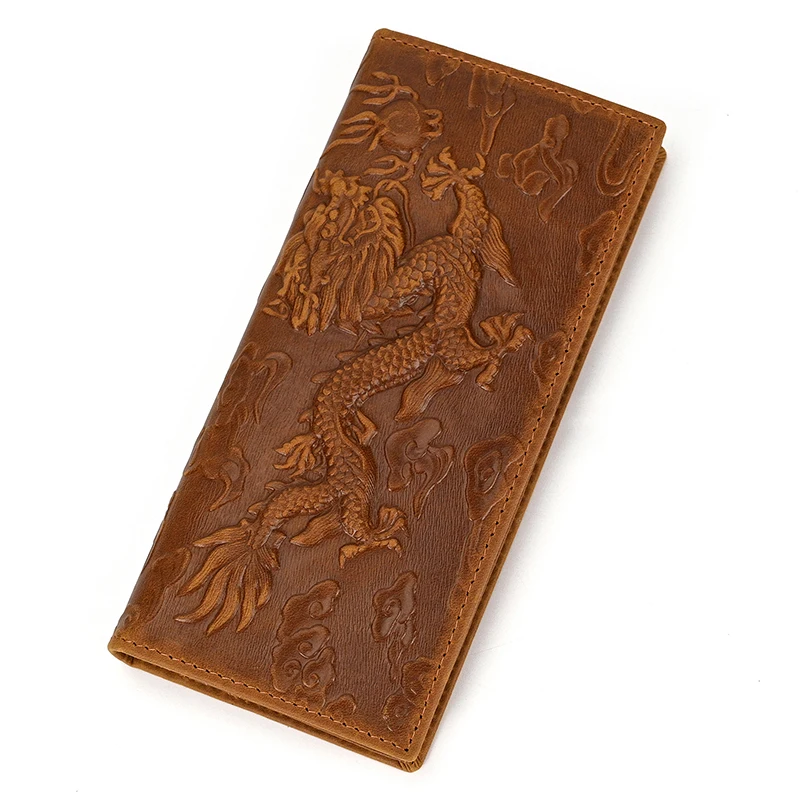 

Vintage Dragon genuine Leather men Wallet cowhide long bifold snap Tiger wallet with phone coin pocket men short clutch purse