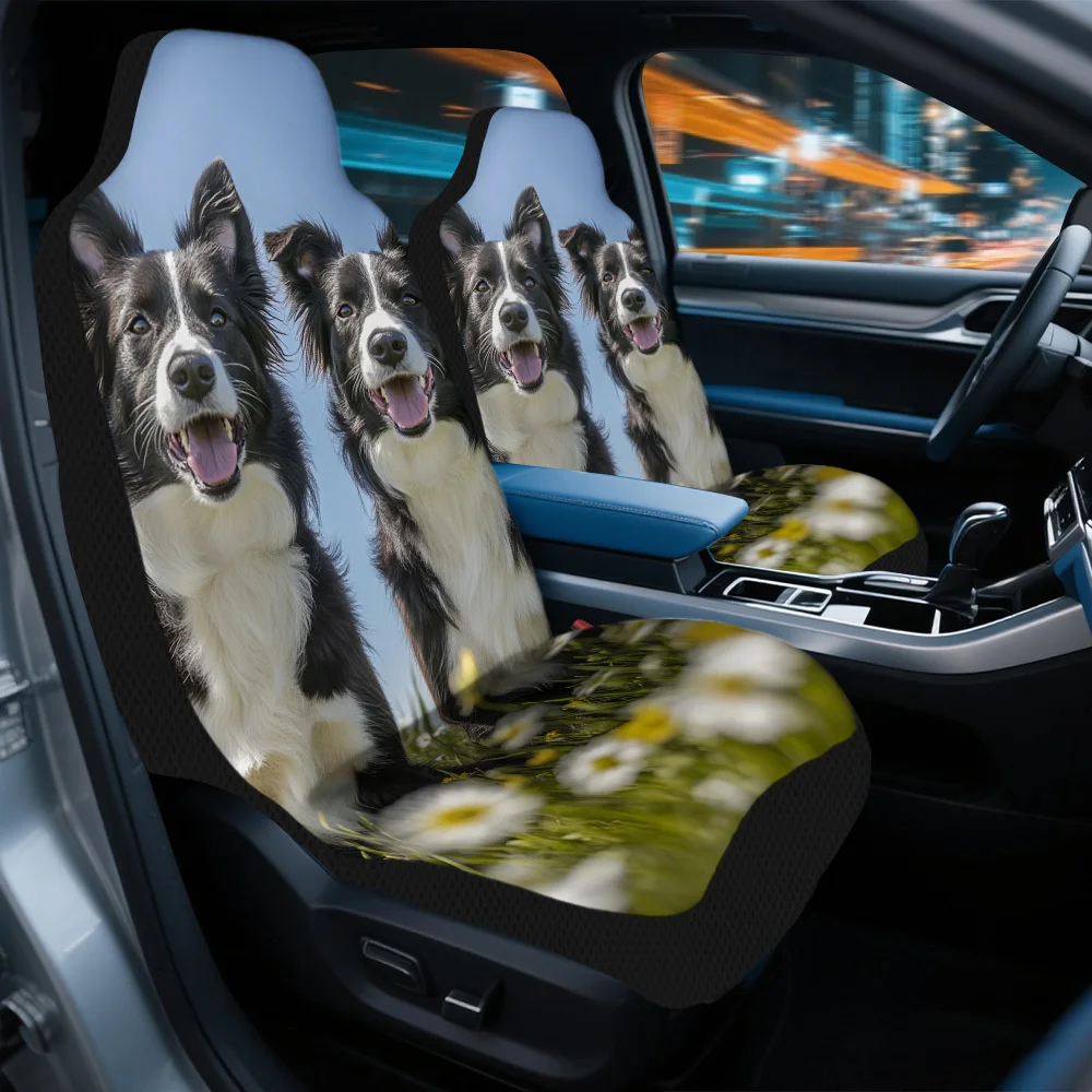 2pcs Happy Border Collie Duo Themed Car Seat Cover Set – Fit, High-Quality Full Set Of Durable Front Seat Covers, Stylish Desig