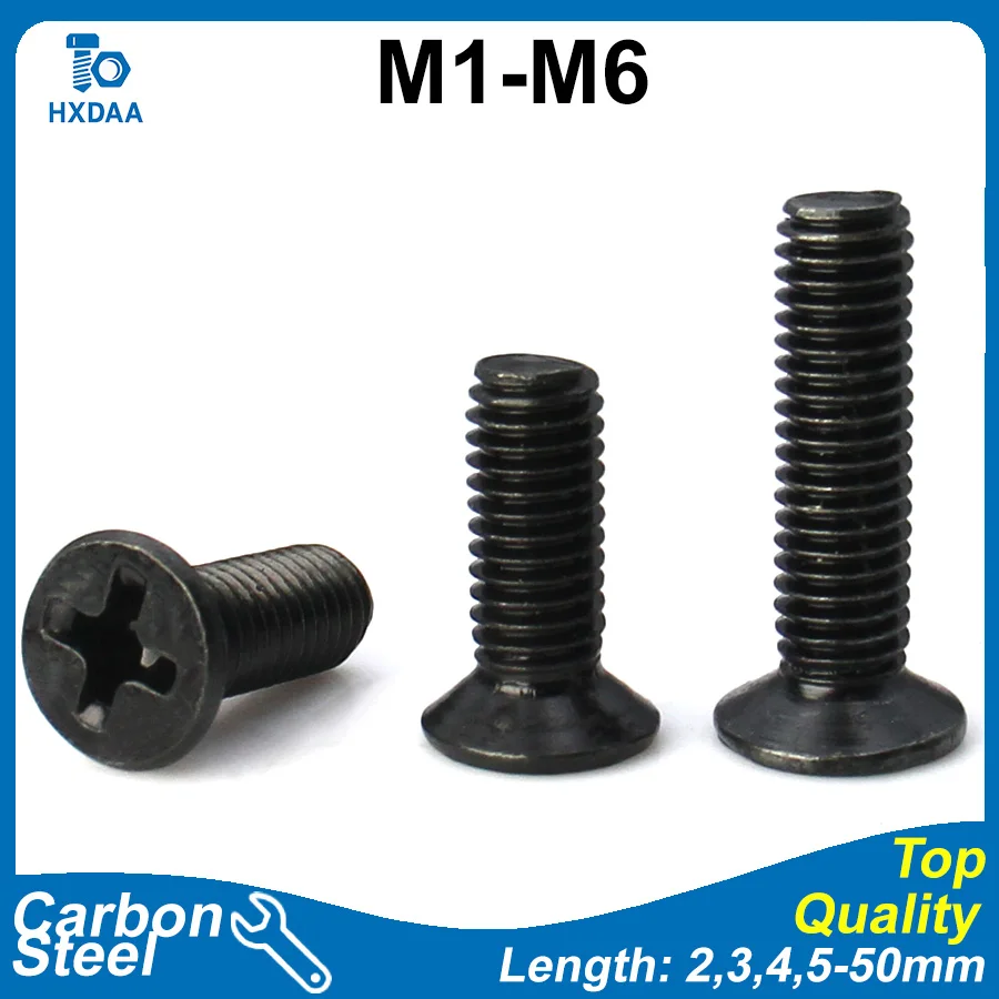 M1 M1.2 M1.4 M1.6 M1.7 M2 M2.5 M3 M3.5 M4 M5 M6 Carbon Steel Phillips Countersunk Head Machine Screws Zinc Plated DIN 965