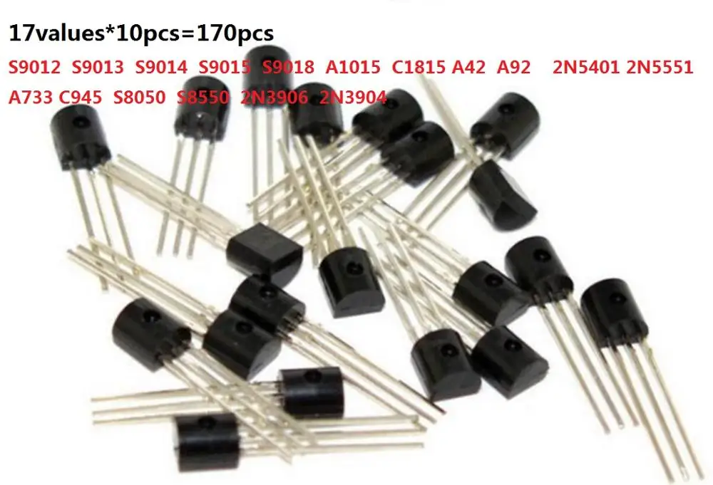 Transistor Kit 17values*10pcs=170pcs A42 A92 2N5401 5551 A733 C945 3906 3904 S9012 S9013 S9014 S9015 9018 S8050 S8550 Assorted