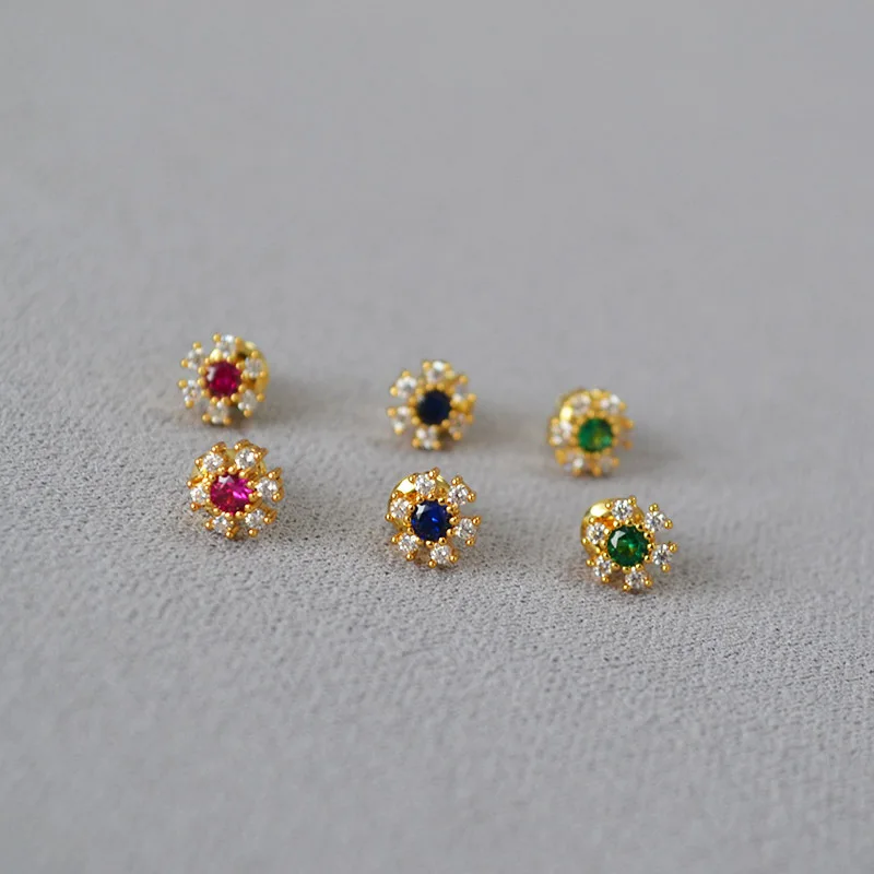 Rhinestone Zircon Decor Earrings Korean Style Delicate Mini Flower 925 Silver Needle Daily Stud Earrings