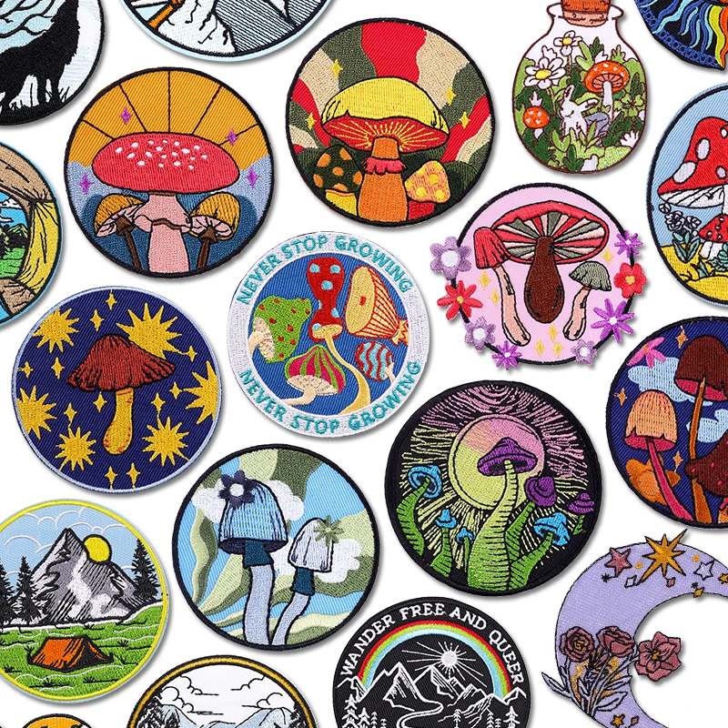 Cartoon Pilz Patch bestickte Patches für Kleidung DIY Cartoon Patch Eisen auf Punk Abzeichen Jacke Applikation