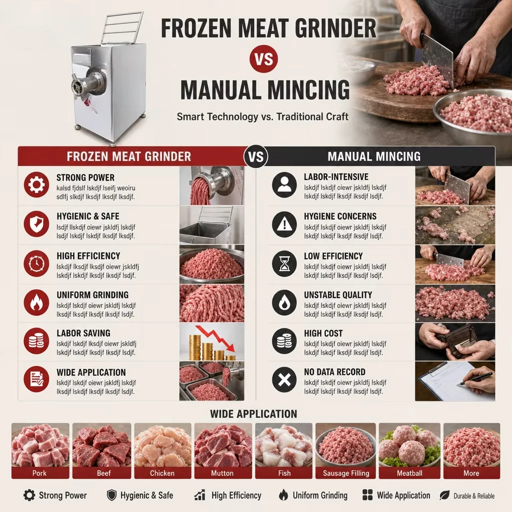 New Industrial Meat Grinder Machine JR-100 5.5kW 500kg/h 100mm Knife Plate Stainless Steel Automatic Food Meat Mincer