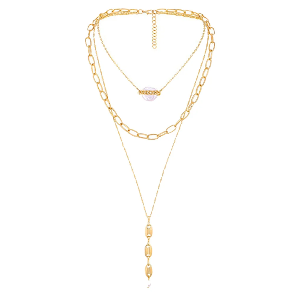 

Pearl Necklace Pendant Chain Women Sweater Clavicle Baroque Three Layer Vintage Exquisite Necklaces Accessories