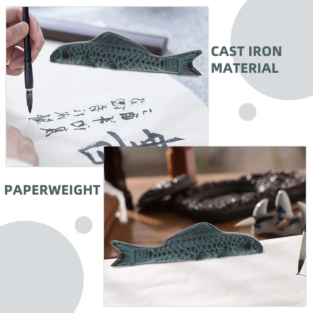 

Chinese Calligraphy Paperweight Cast Iron Carp Design Smooth Edge Paper Weight for Writing Practice Sumi Drawing Painting