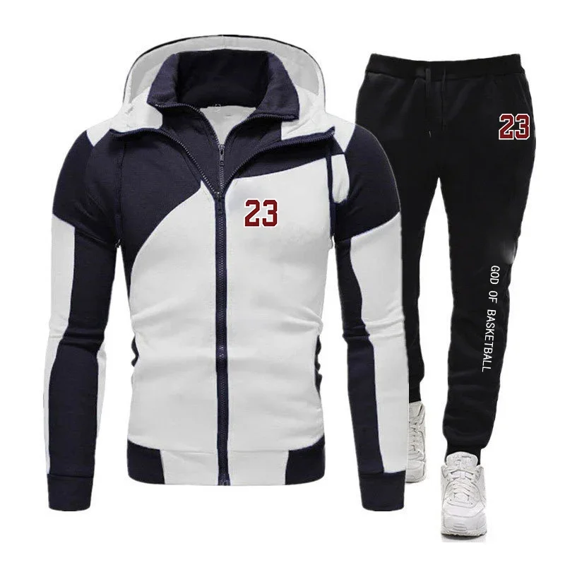 

2025 Men's Jersey Letter Autumn Casual Harajuku Color Sweatshirt + Long Pants Diagonal Zipper Two-piece Men's Fashion Set