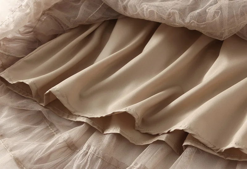 Süßer, bauschiger Tüll-Midirock für Damen, hohe Taille, gestufte Rüschen, A-Linie, süßer Stil, für Hochzeitsgäste, Einheitsgröße, Polyester – Detail 15