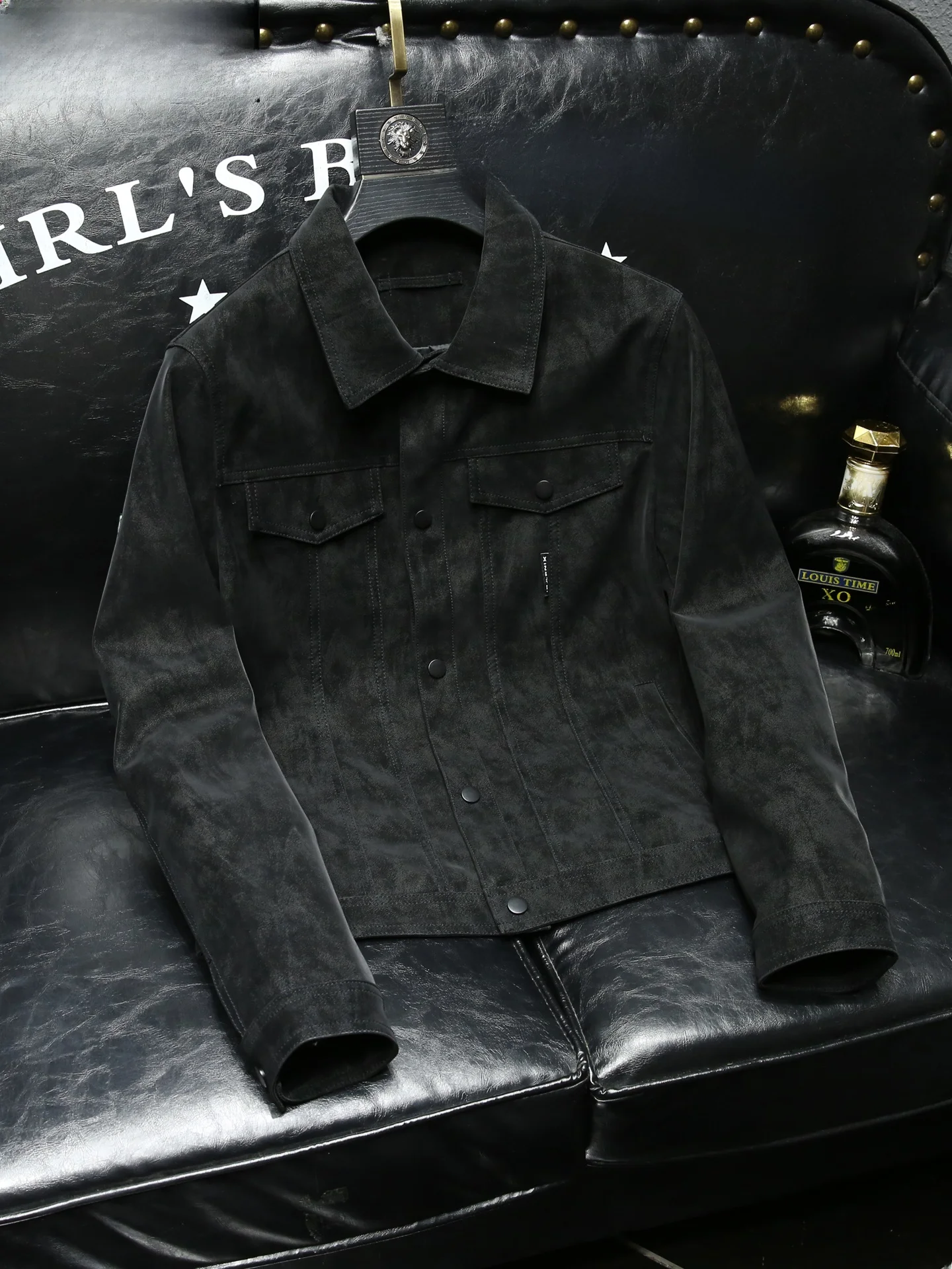 Slim Fit Leather Jacket Men's Fashionable Simple Casual Coat Stand Collar Long Sleeve Polyester Fiber Urban Style Autumn New ...