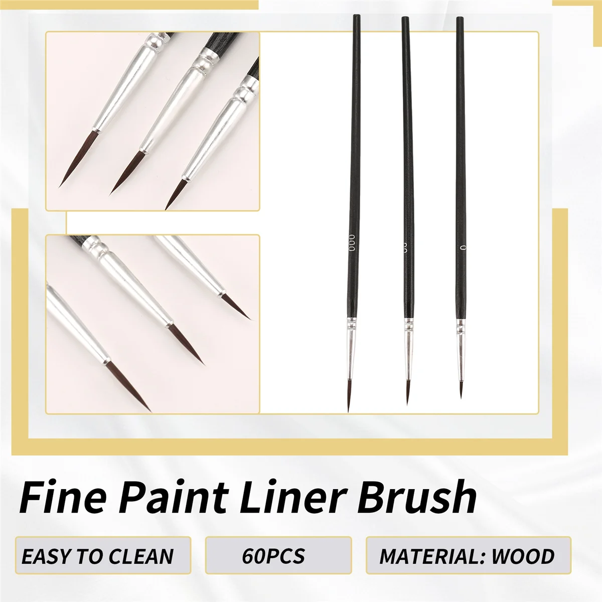 JHD 60pcs Detail Paint Brushes, Fine Tip Paint Brush with 3 Sizes 0 00 000 Mini Tiny Miniature Fine Paint Liner Brush
