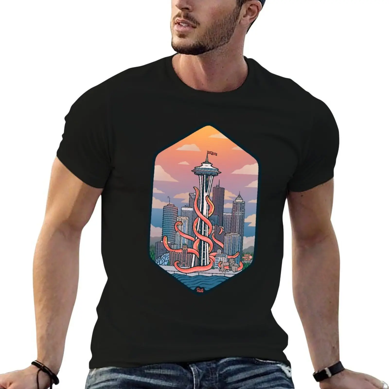 

Seattle Space Needle Octopus T-Shirt mens graphic t shirts t shirt man cotton man t shirt luxury T-shirt