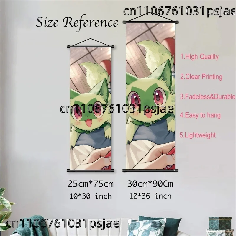 Sprigatito Scroll Art، مصنوع بشكل جيد، مجموعة في بلوم، للعشب - النوع من جامعيين، يظهر النعمة واللطيفة