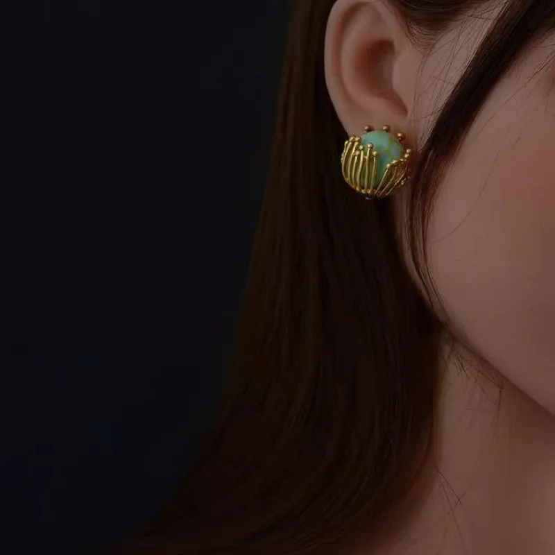 Draweye الحلو الزهور وأقراط للنساء الفيروز قصر نمط مجوهرات أنيقة موضة خمر بسيطة Pendientes Mujer