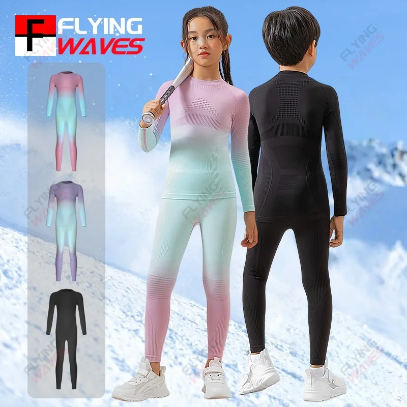 

Детский быстросохнущий зимний термобелье базового слоя для мальчиков и девочек, зимнее спортивное лыжное нижнее белье, впитывающее пот, дышащее, градиент цвета